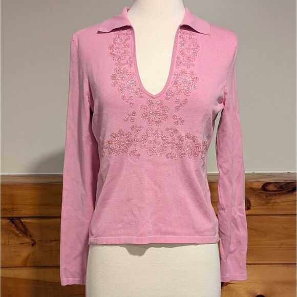 ECI Pink Fitted Long Sleeve Notched Collar Blouse - Picture 1 of 6